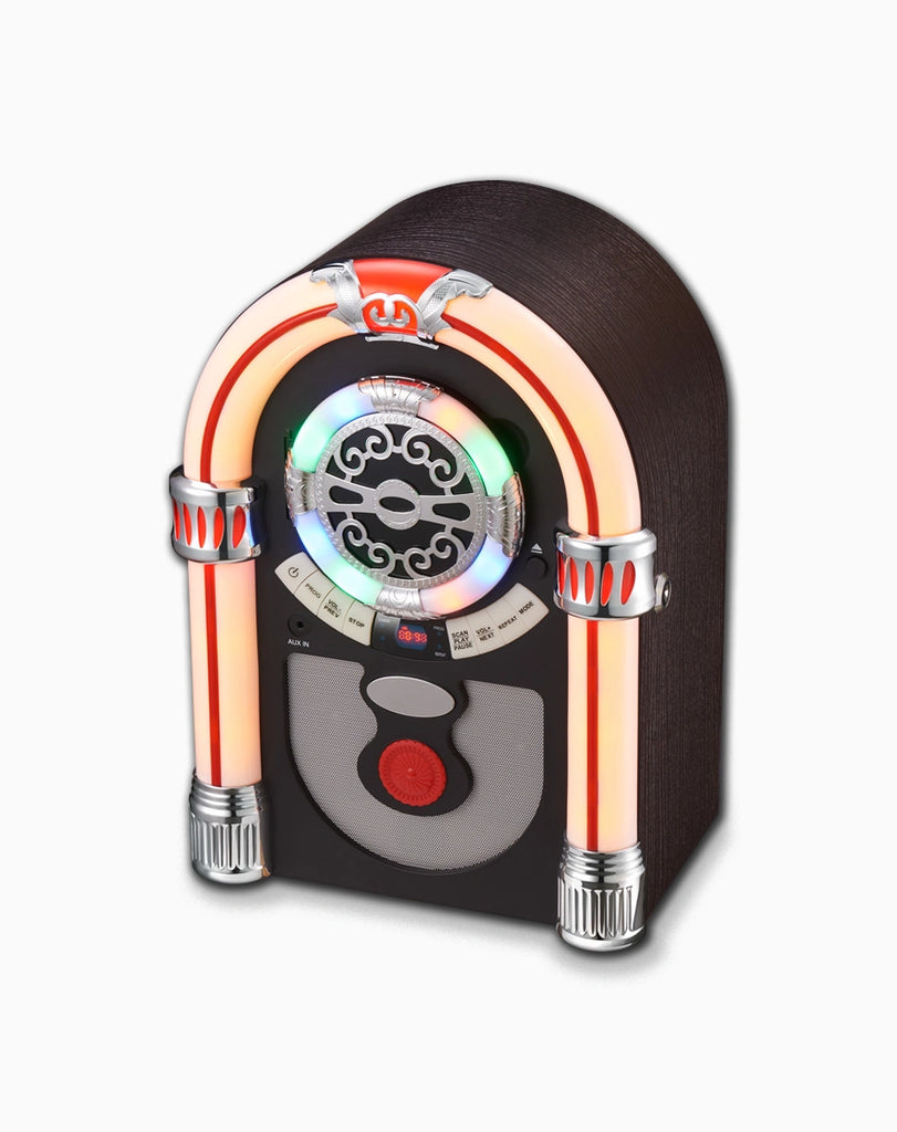Retro CD-Jukebox Musikbox - Nostalgisches Design, Bluetooth, FM/UKW - Radio, Farbwechsel - LED - Lichter & Aux - In