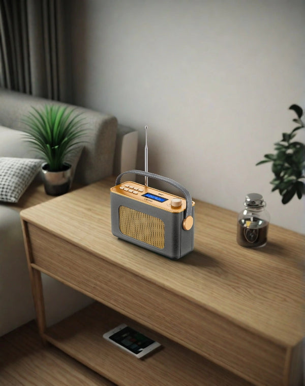 Tragbarer Retro Design DAB Plus/FM Radio, Bluetooth Lautsprecher DAB + Radio mit Wiederaufladbarer Lithium-Akku