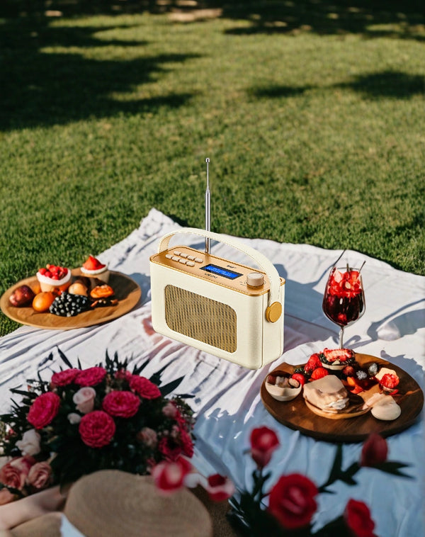 Tragbarer Retro Design DAB Plus/FM Radio, Bluetooth Lautsprecher DAB + Radio mit Wiederaufladbarer Lithium-Akku